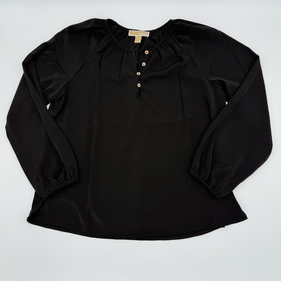 NWT MICHAEL Michael Kors Women’s Elegant Black Flowing Top Gold Buttons Large - Picture 2 of 14